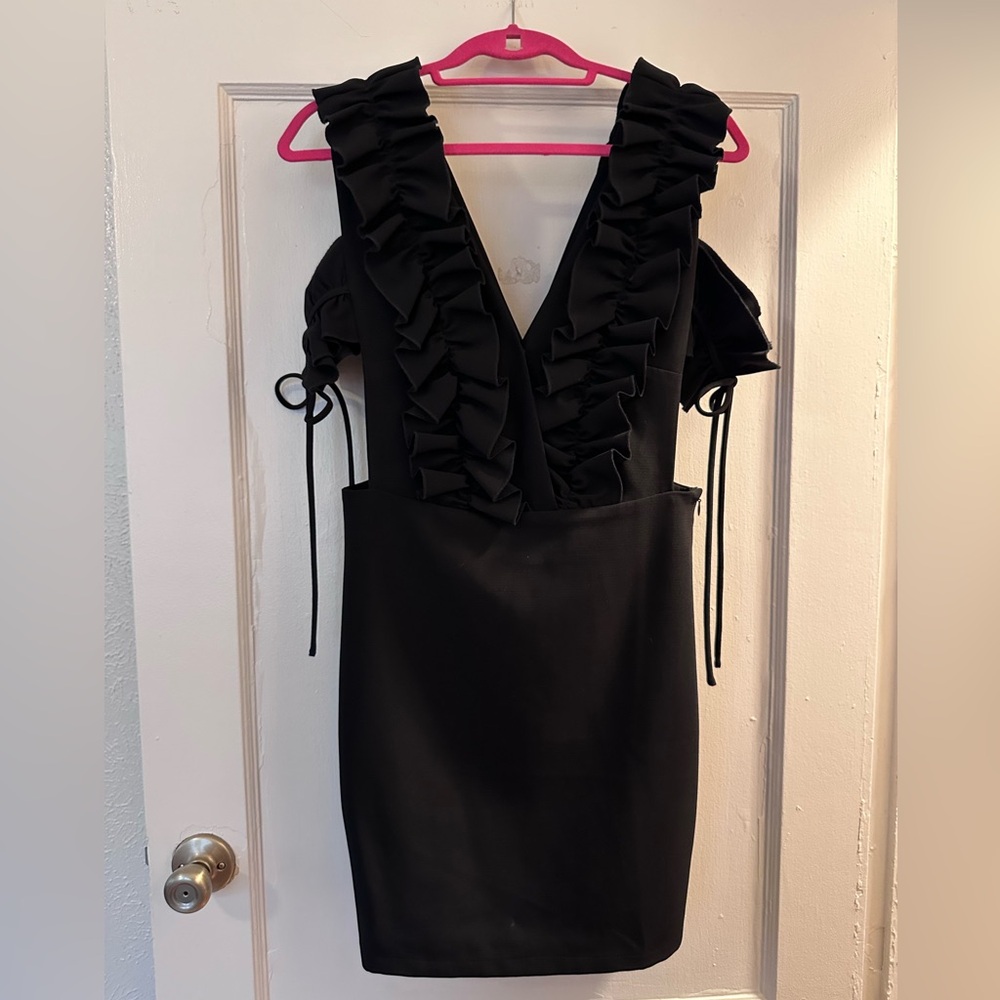Black Mini Dress with Sides Cutout